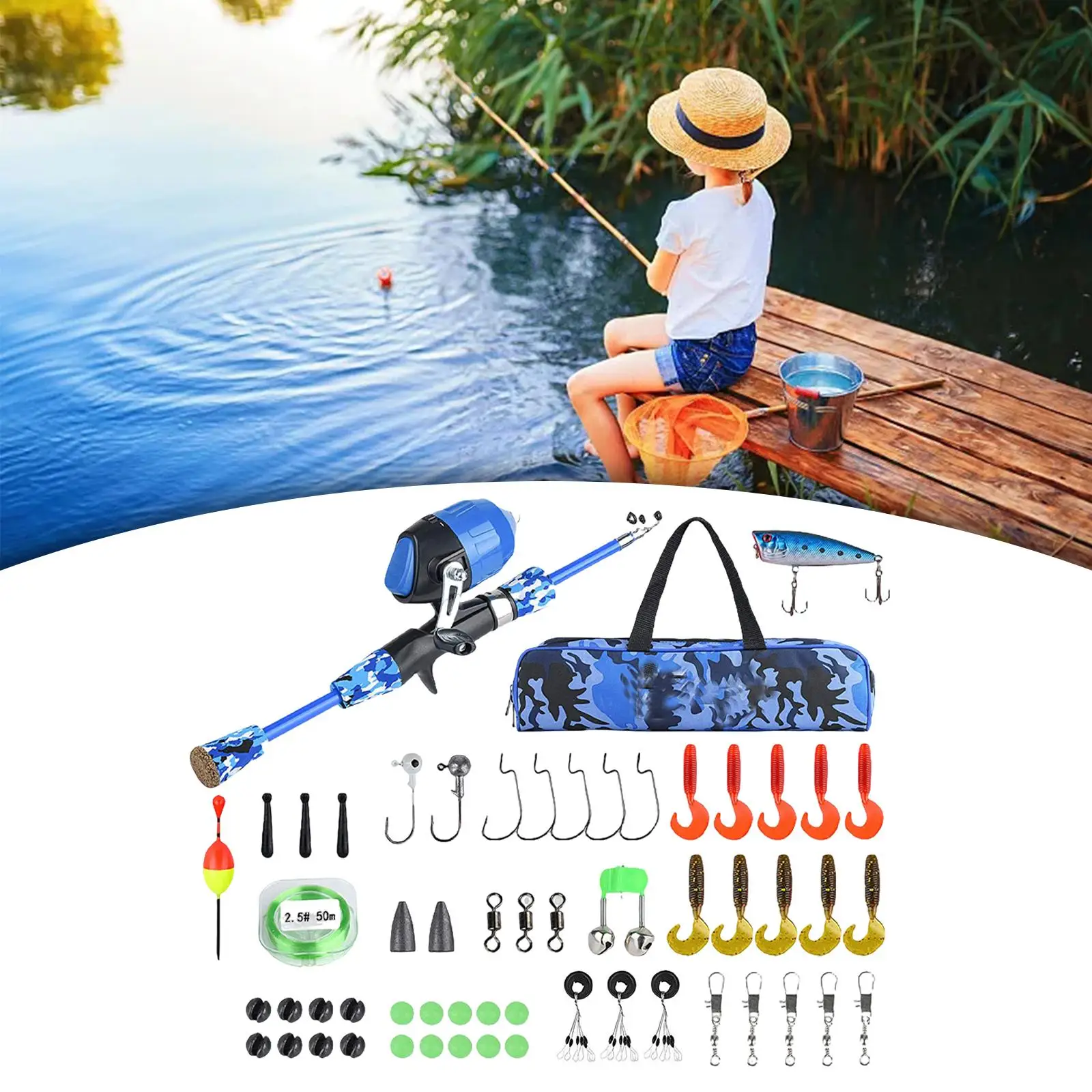 Kids Fishing Rod Set Fishing Rod and Reel Combo Set for Travel Camping Teen
