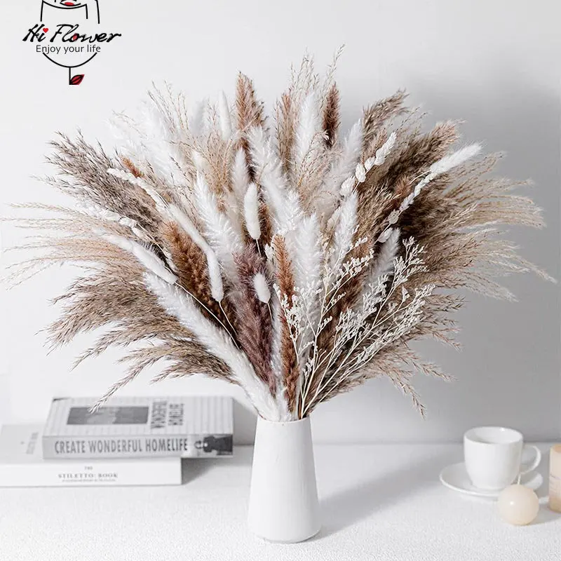 

Natural Dried Flowers Pampas Grass Bouquet Arrangement Wedding Home Decoration Rabbit Tail Artifical Flower Nordic Country Decor