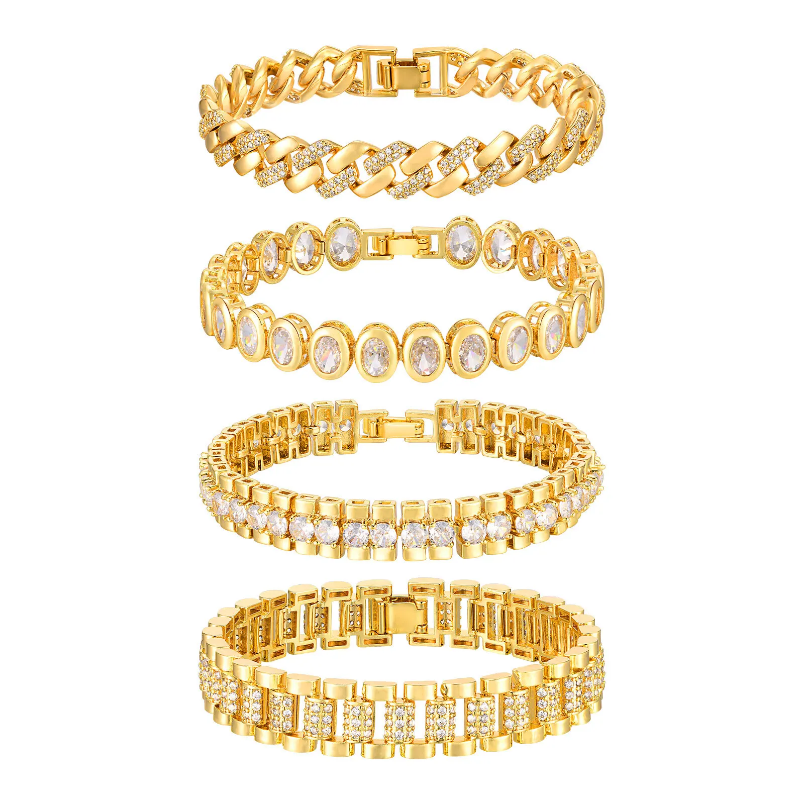 سوار سلسلة تنس زركونيا، سوار ساعة بحزام مكتنز للنس...