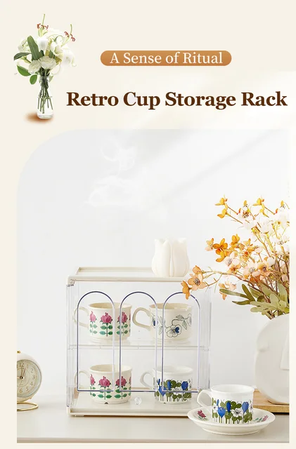 Cup Mug Storage Shelves Acrylic Dust Proof Box Tea Room Table Organizer