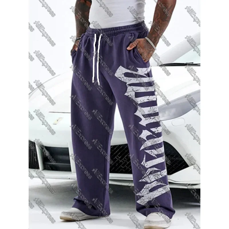 Herren Casual Loose Pants im amerikanischen Stil mit Buchstaben-Print – Fitness-, Lauf- und Trainingshose, Outdoor Casual Loose Kids Straight Leg Pants