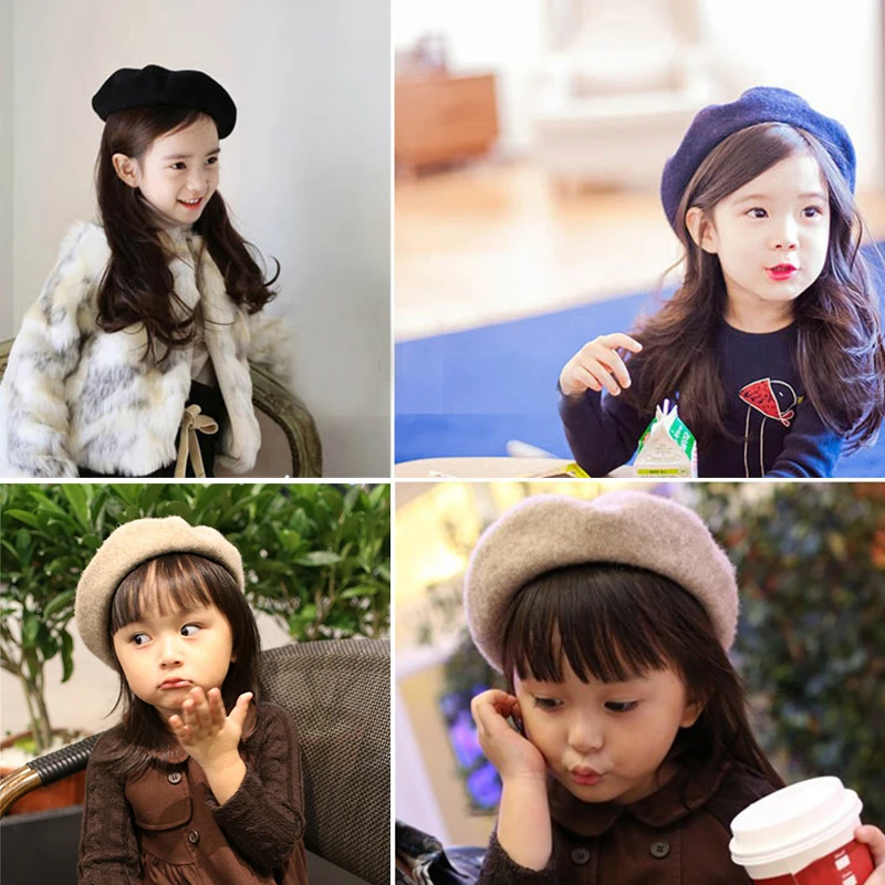 Warm Wool Plain Beret For Baby Kids Girls Beret Beanie Hat Winter Classic Elegant Solid Retro Children's Hat Props Photography children beret