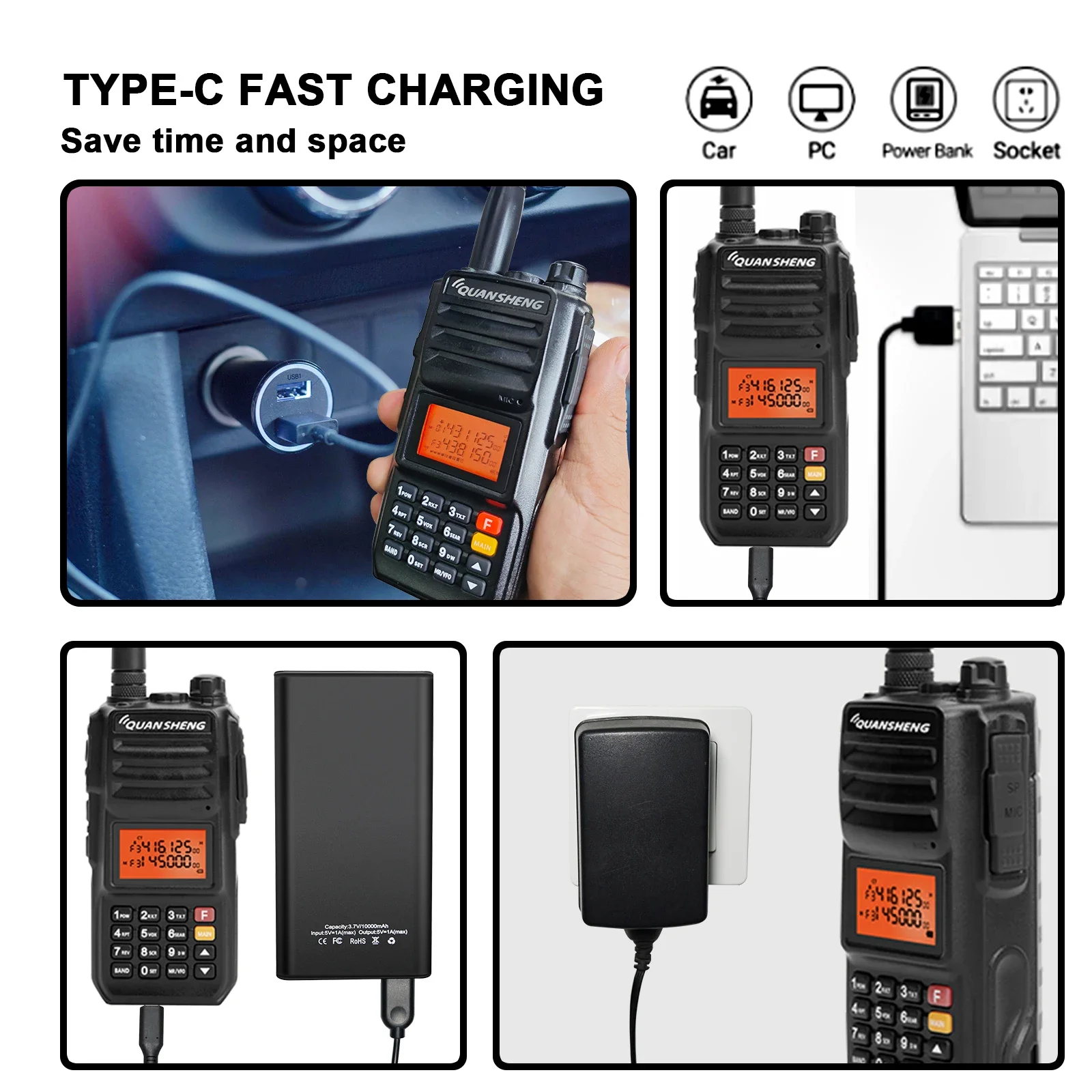 Quansheng Walkie Talkie TG-UV2 Plus Type-C Charging 10W Superheterodyne 4000mAh Portable FM RadiosLong Range Communication Radio 2