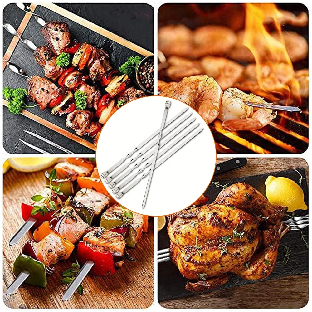 Barbecue Skewers Stainless Steel Barbecue Skewer 6Pcs Wide Flat BBQ Fork Outdoor Camping Picnic Utensil