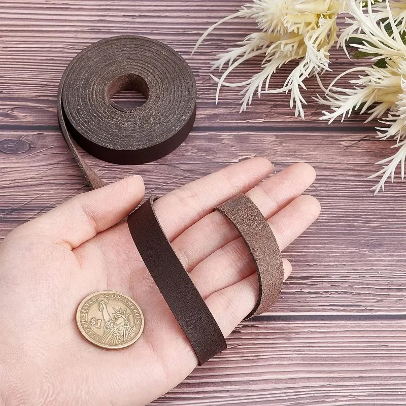 Dark Brown Genuine Leather Strap 1/2 Inch Wide 79 Inch Long 1.3mm Thick Single Sided Flat Cord for DIY leather fabric