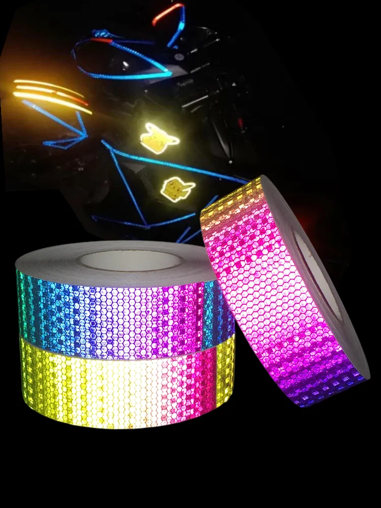 Luminous Tape Warning Stickers Warning Decal Luminous Sticker Tape Colorful Reflective Stickers Gradient Dazzling Colors Motorcycle Bicycle Body Decoration Reflective Tape