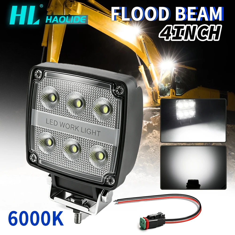 Ultra Bright LED Work Light Bar - 6LED, IP68, Flood Beam, 6000K White Light