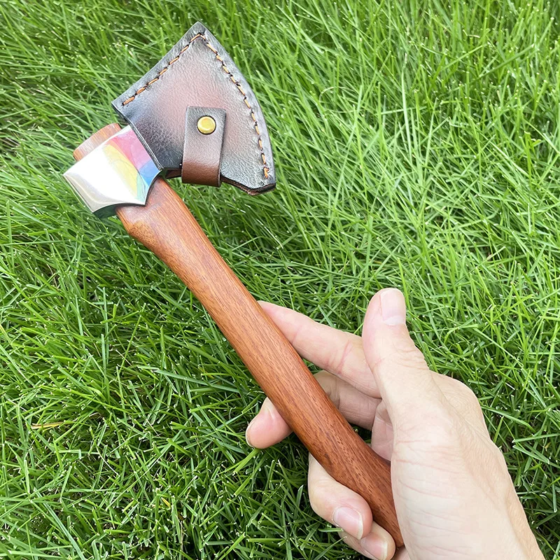 21.5cm Stainless Steel Sharp Mountain Axe Outdoor Camping Survival Felling Axes Sandalwood Handle Fixed Blade Knife With Case 5