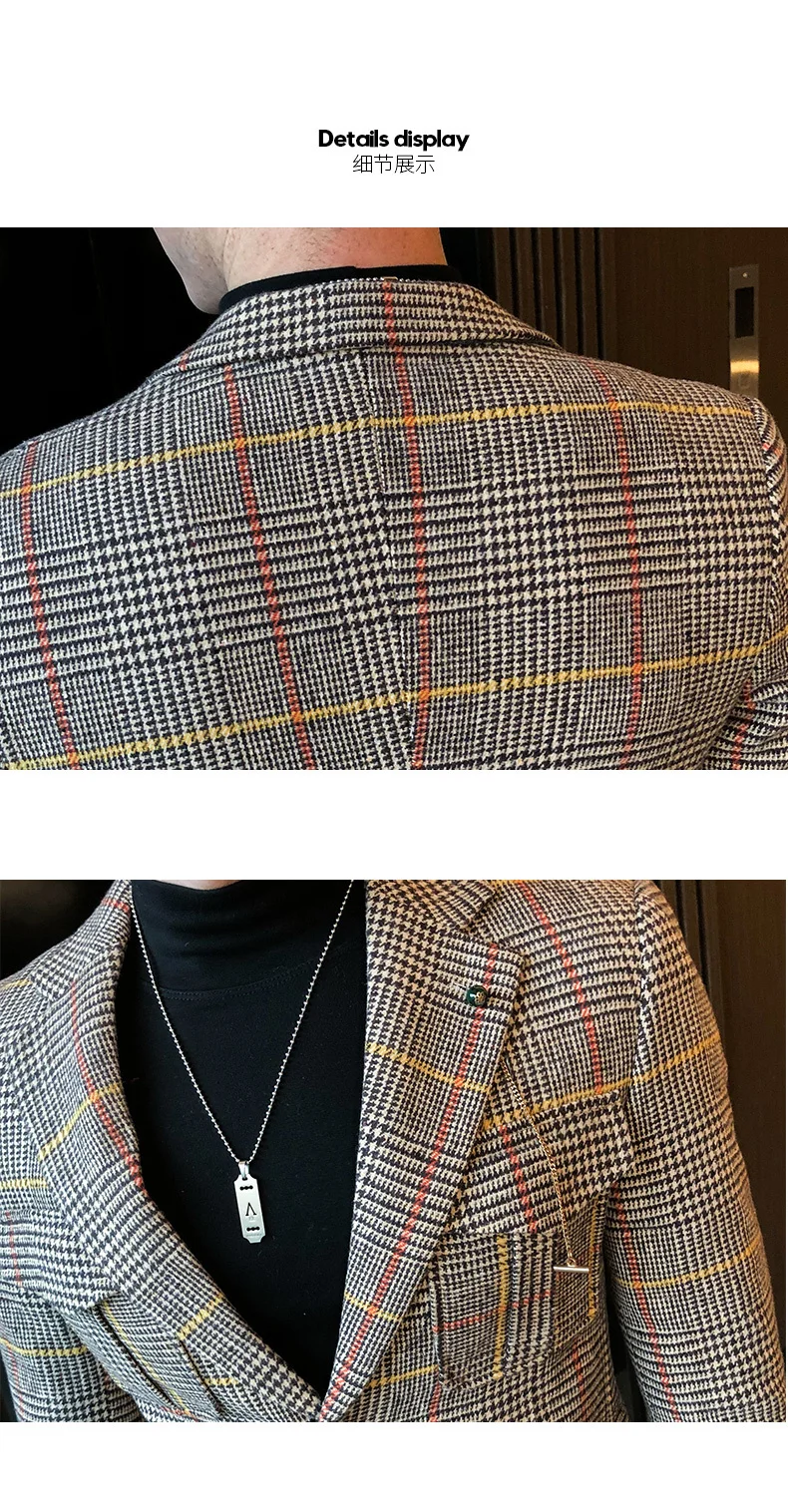 men blazer Plaid Vintage Blazer British Stylish Male Blazer Suit Jacket Business Casual Blazer Jacket Terno Masculino Mens Blazer Pattern casual blazer for men