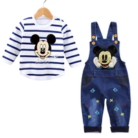 Spring 0-3 Years Baby Boy Clothes Set Baby Cartoon Mickey Minnie Long Sleeve Shirt + Jumpsuit Jeans Suits Toddler Boy Outfit 3