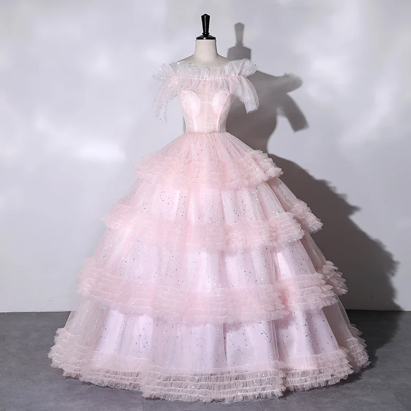 Sweet Pink Abiti Da Sposa Colorati Classic Boat Neck Abito Senza Maniche Mariage Femme Tulle Paillettes Ball Gown Abiti Da Sposa