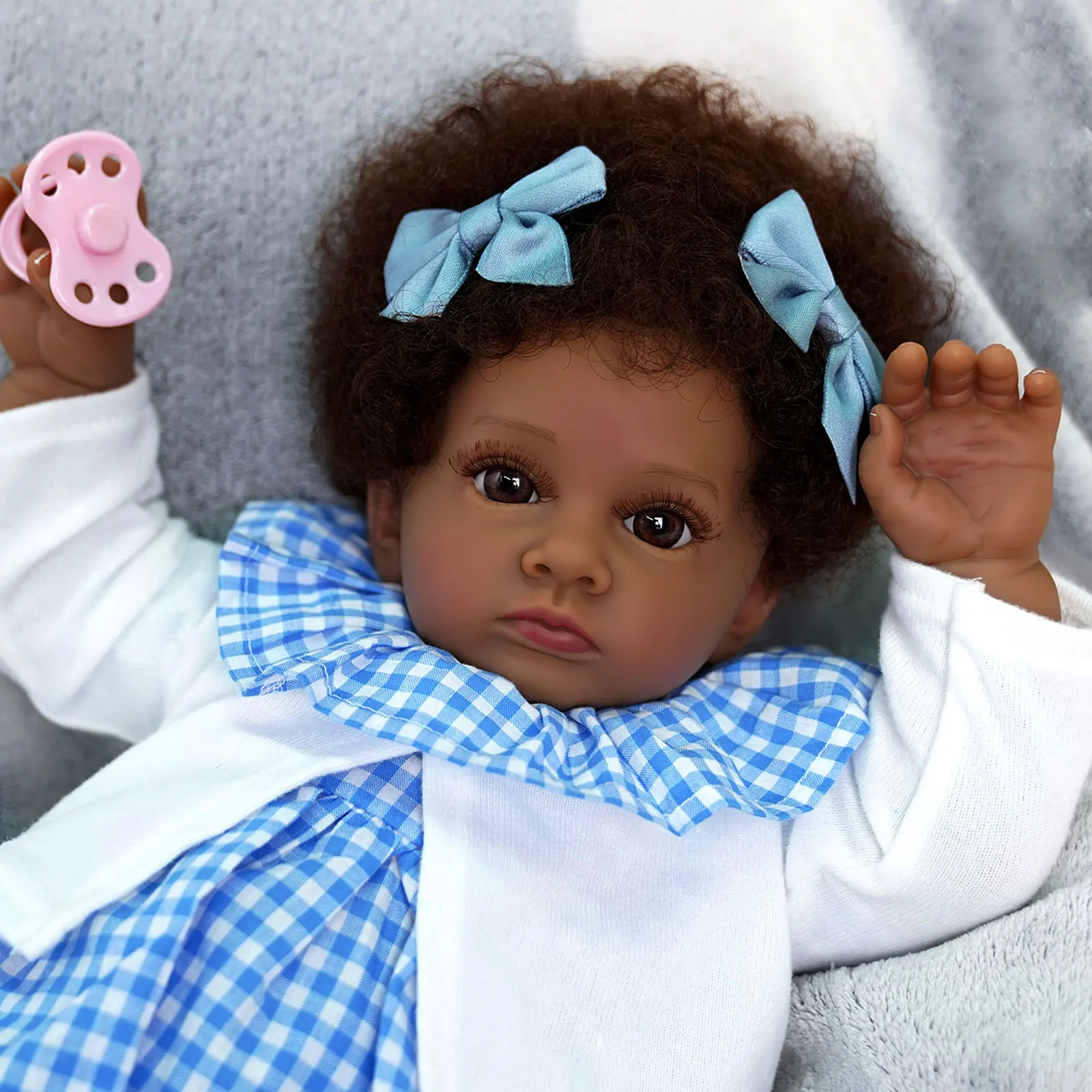 ADFO 50cm Black Bebe Reborn Dolls Tutti Brown Skin Realistic Baby Lifelike  Newborn Toys Baby Brown