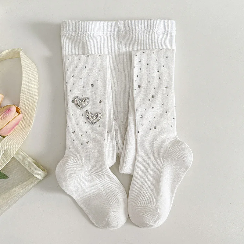 Girls Pantyhose Full Diamond Spring and Autumn Children Girls Summer Thin Leggings Baby Baby Wear White