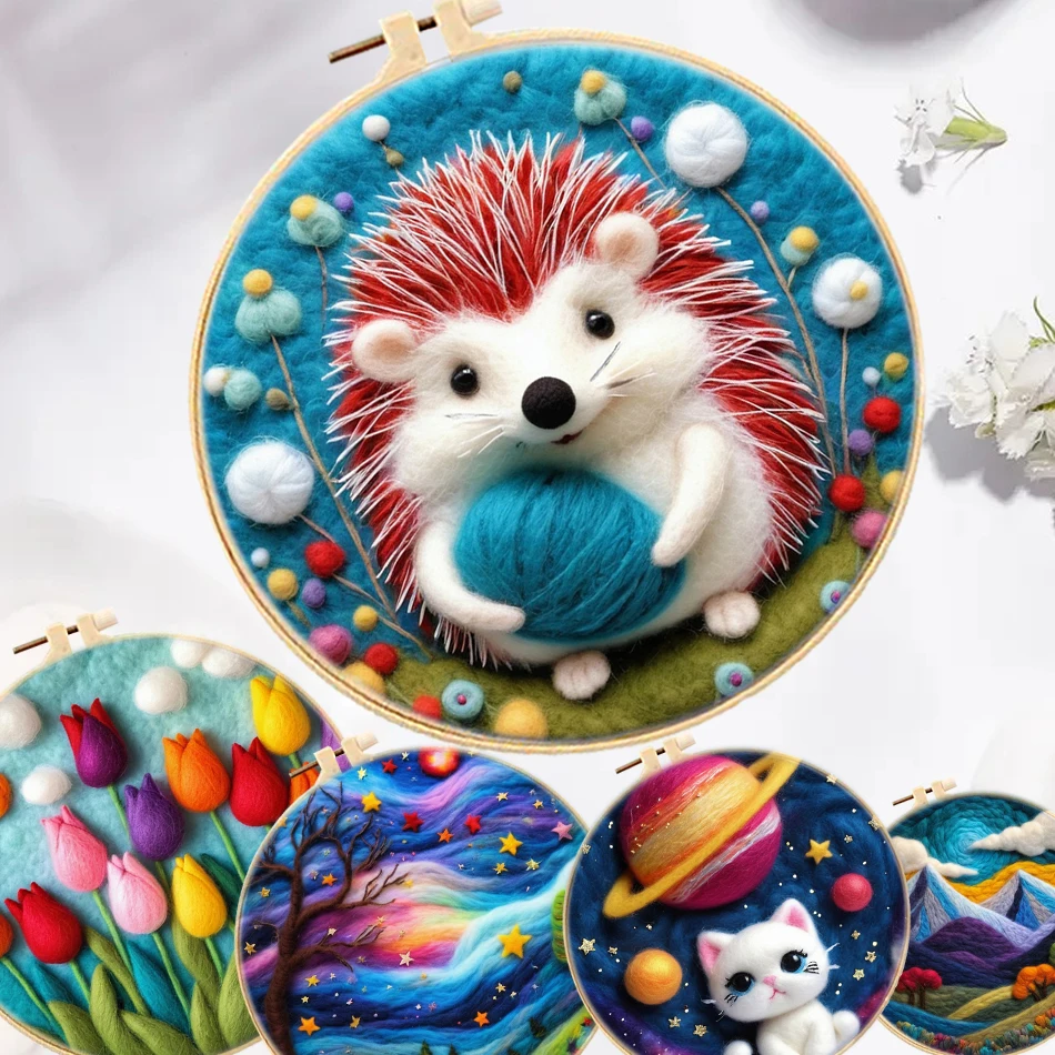 DIY الصوف إبرة ورأى المشهد DIY الصوف طقم تطريز اليدوية اللوحة ستار صورة عدة الحرفية اللوحة اليدوية ديكور المنزل