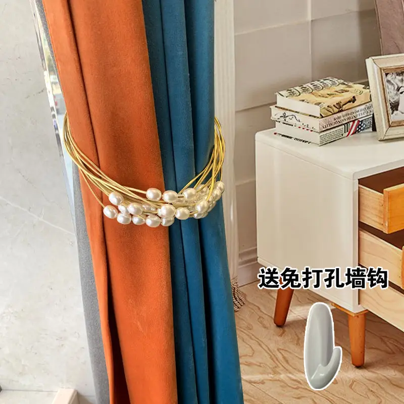 

1pc Light luxury pearl curtain straps living room bedroom model room soft decoration storage straps free punch curtain buckle