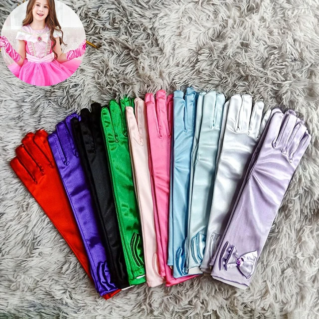 1Pair Children Long Gloves Princess Dance Performance Stage Gloves Satin Sequins Bow Glove Solid Full Finger Mittens Accessories