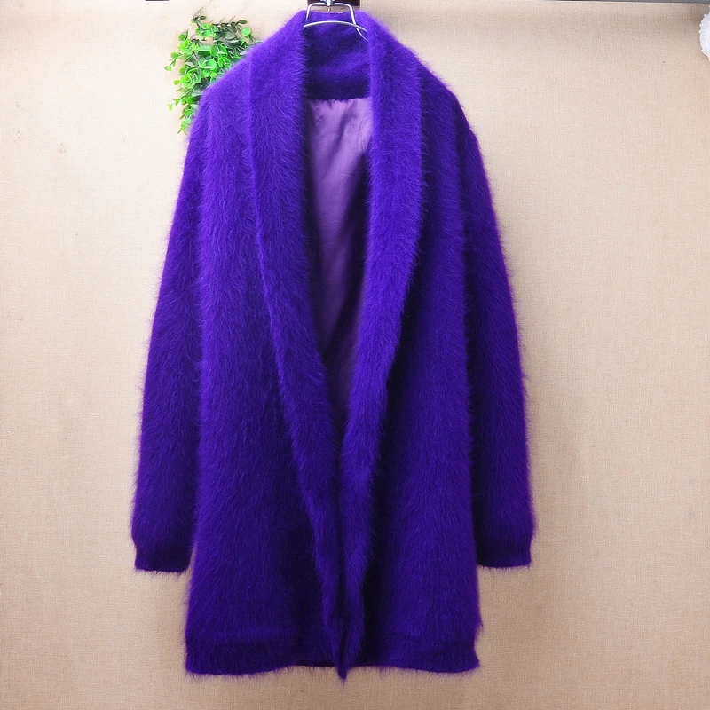 

04 Ladies Women Fall Winter Clothing Hairy Mink Cashmere Knitted Turn-Down Neck Slim Cardigans Mantle Angora Fur Jacket Sweater