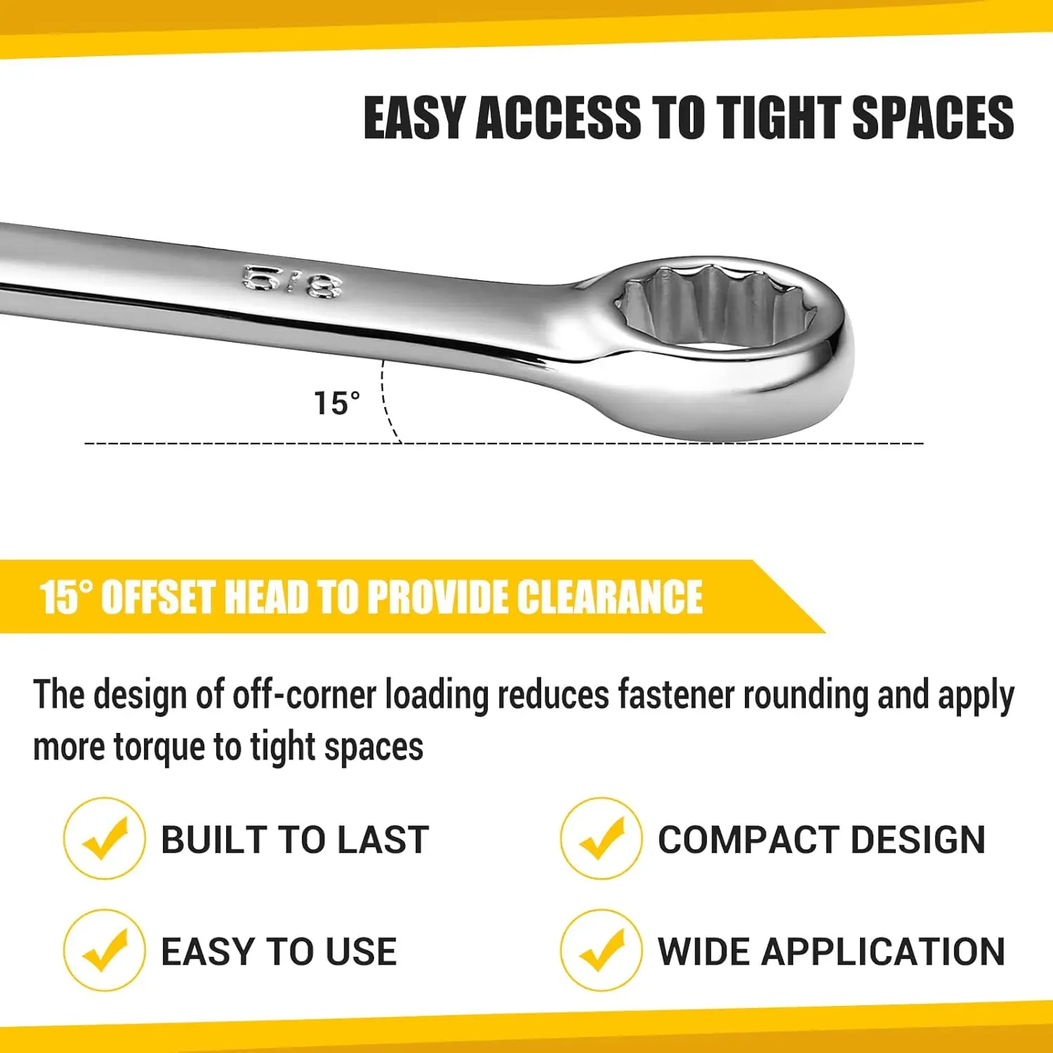 Chrome Vanadium Steel Combination Wrench Set with 12 Point