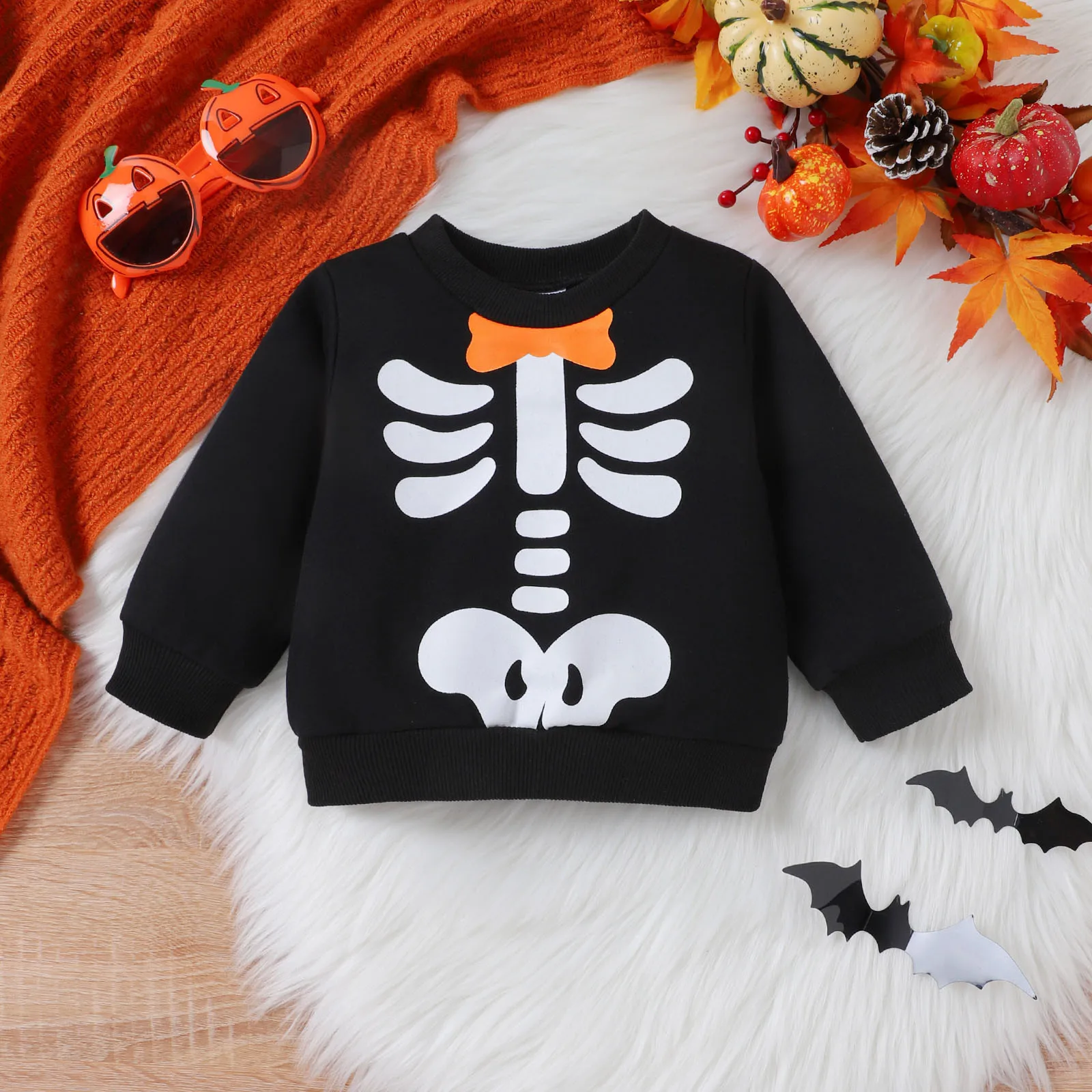 

Toddler Boys Girls Halloween Sweatshirt Long Sleeve Cartoon Skeleton Printed T Shirt Pullover Tops Casual Tracksuit Baby Clothes