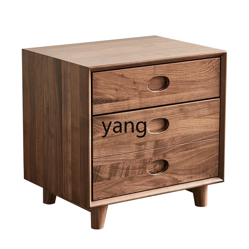 

Yjq Black Walnut Log Bedside Table Bedroom Bedside Storage Cabinet Complete Simple Modern Chest of Drawer