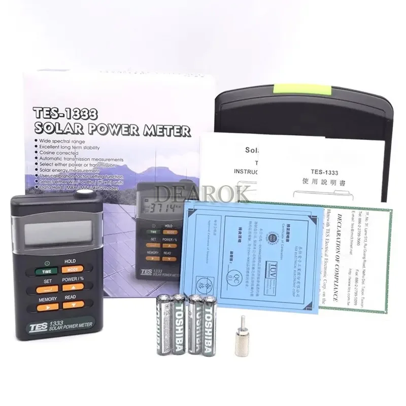 Solar Power Meters Light Meter Solar Radiation Tester Optical Power Meter Emission Measuring Instrument TES-1333