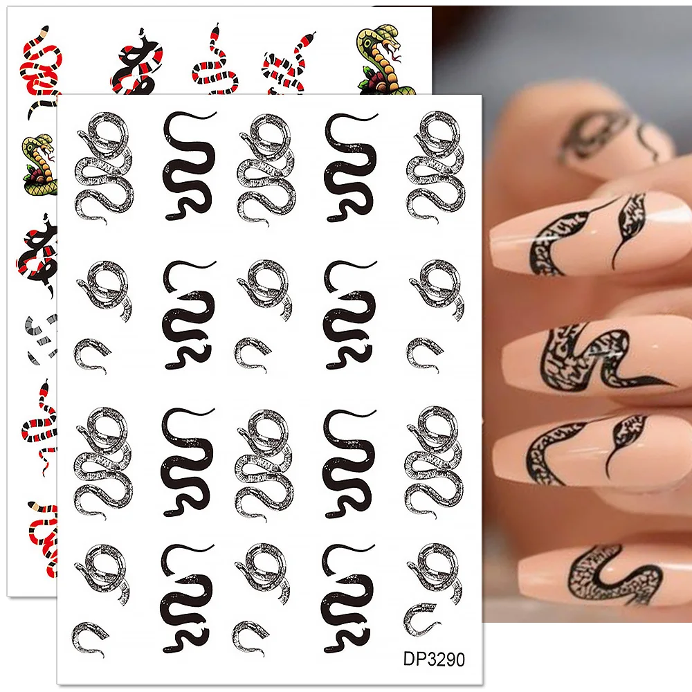 

3D Black Snake Nail Sticker Color Snake Nail Decal Slider Decal DIY Design Self Adhesive Snake Scale Nail Art Decoration