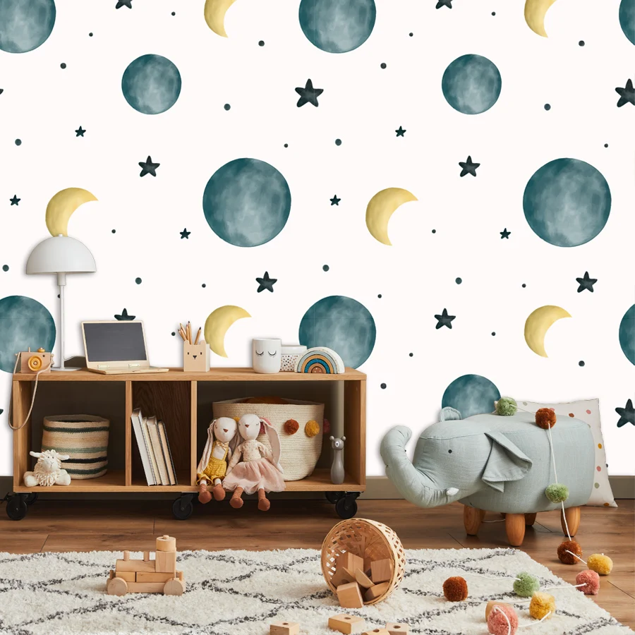 

Custom Peel and Stick Accept Wall Covering Papers Home Decor In Rolls Wallpapers for Living Room Nursy Texture Star Moon Murals