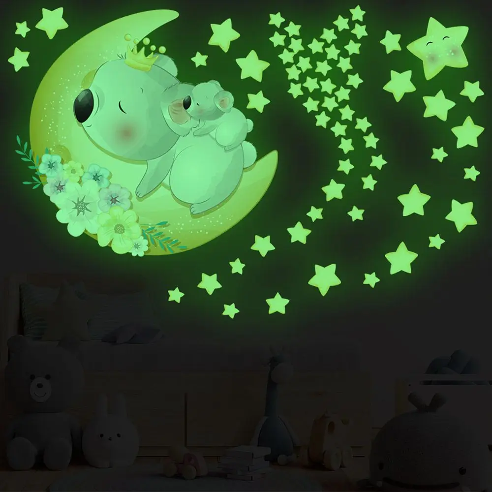Luminous Wall Stickers Cartoon Sleeping Animal Fluorescent Star Decals Glow In The Dark Starry Ceiling Bedroom