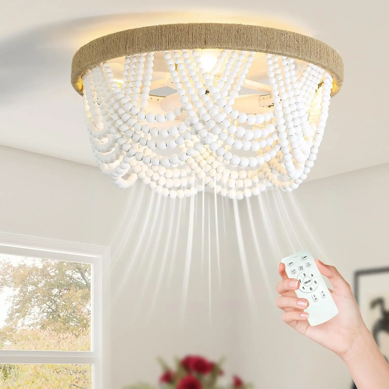 Beaded invisible ceiling Fan Lights For bedroom, living room bohemian style ceiling fan Lamp dining room fan light