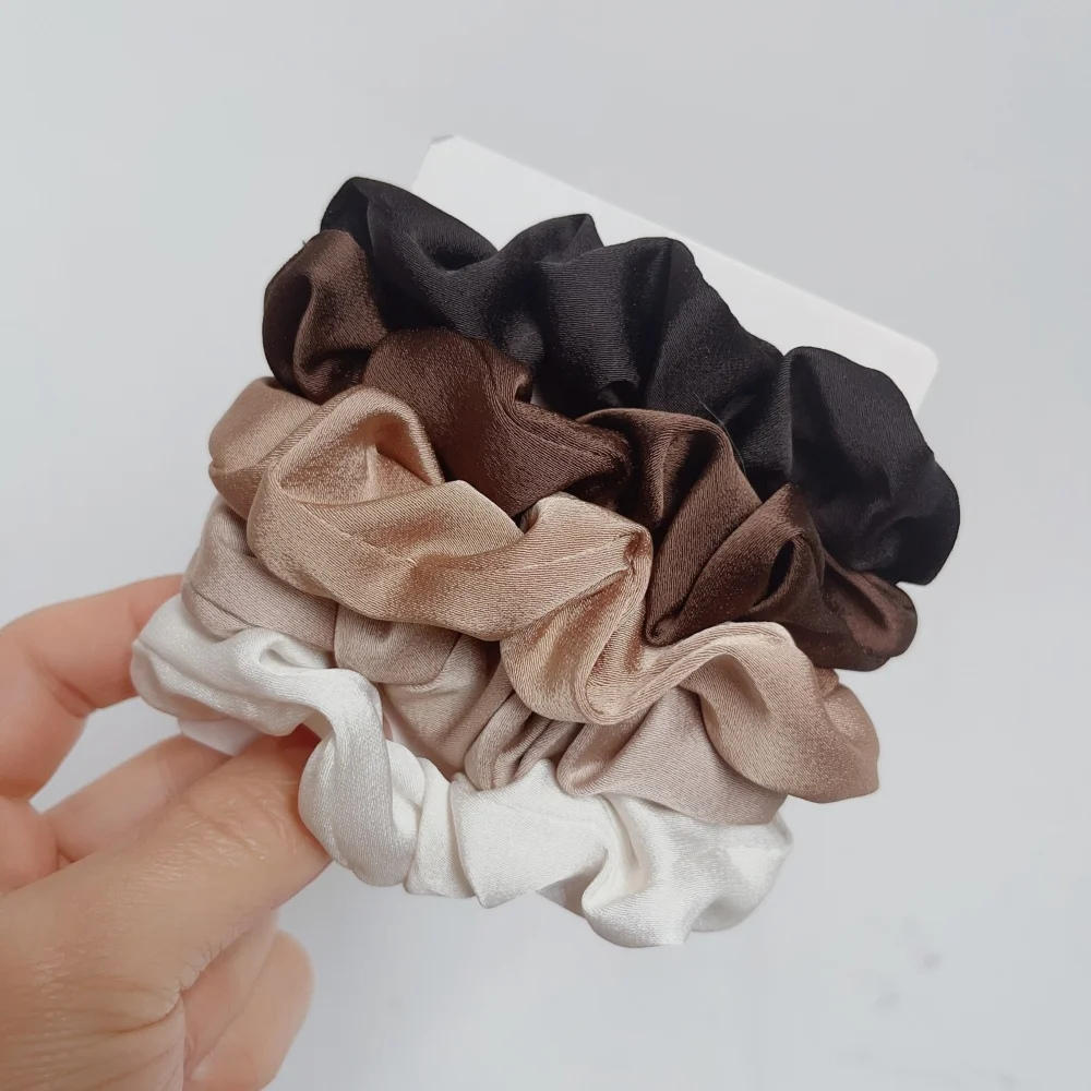 Elegant Solid Color Satin Pleated Scrunchies - Elastic Hair Ties for Women (3/4/5 Pack) Wholesale Accessories