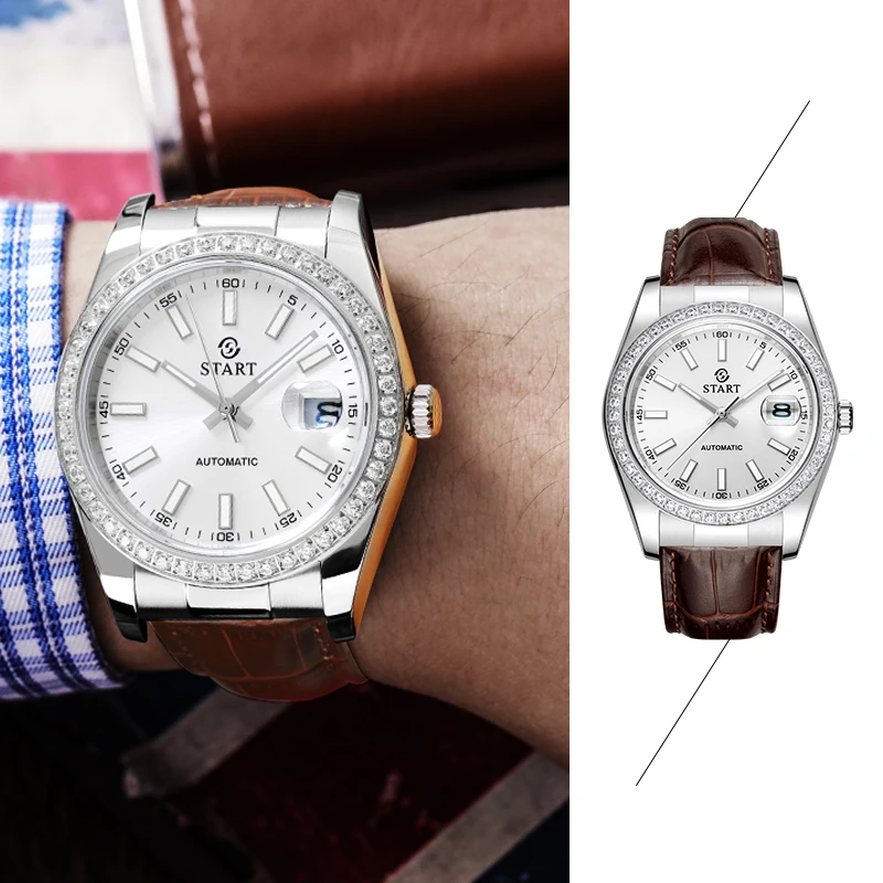 【START】Men's Watch Luminous Scale Dial Automatic Mechanical Watch Waterproof Calendar Function Butterfly Buckle Strap