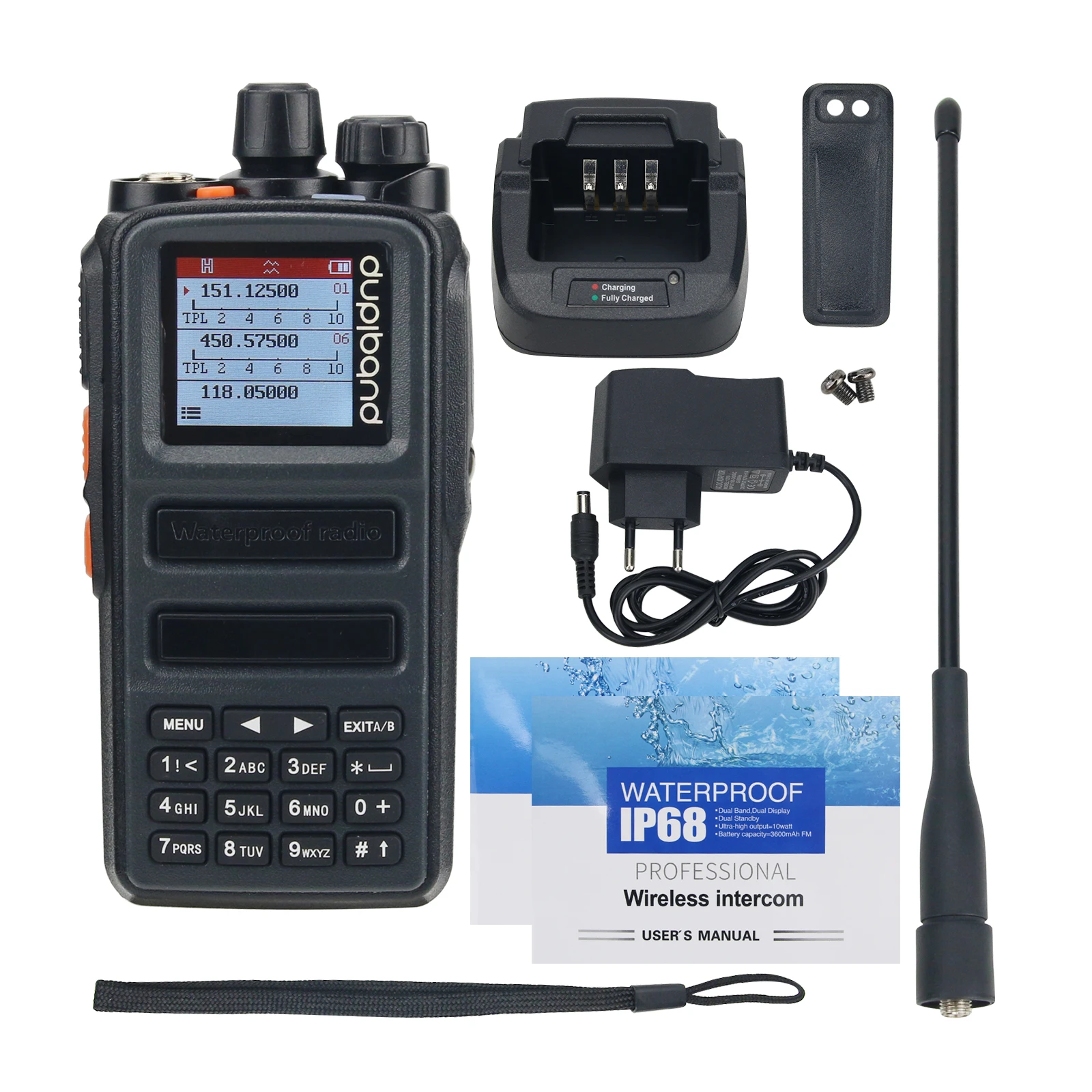 HamGeek HG-8810 Ricetrasmettitore Portatile 10W - Banda Completa VHF/UHF, 256 Canali, Walkie Talkie