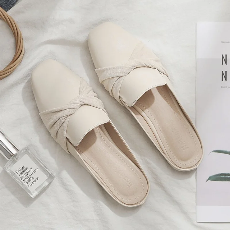 2024 Luxury Woman Mules Summer Close Toe Women Slippers Bowtie Lazy Slides Flat Heel Girl Slippers Korean Outdoor Flip Flops 3