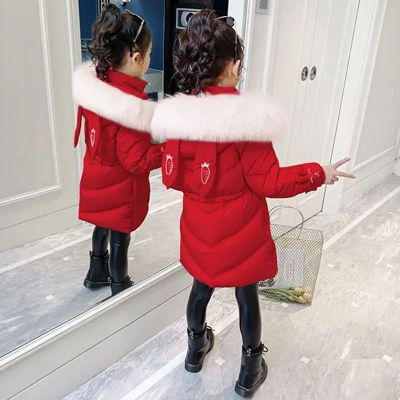 

2023 New Girls Winter Jacket Kids Hooded Plush Thickened Parka Kids Warm Coat Outerwear Teenage Outfit Outerwear Teenage Outfit