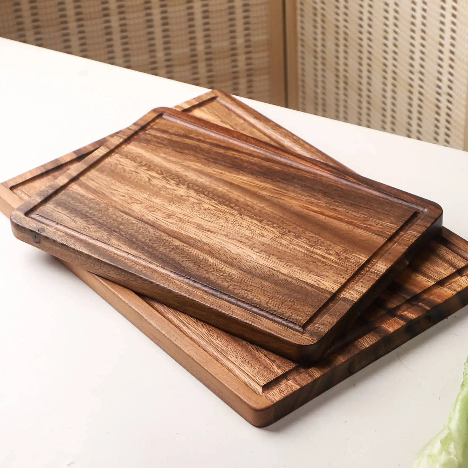 Grande planche à découper en bois d'acacia avec rangement, pince de cuisine,  bois massif, assiette à découper fendue - AliExpress