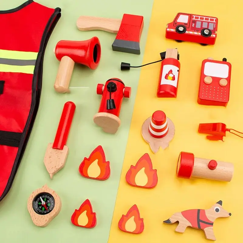 Children Simulation Firefighter Tools Firefighter Costume for Kids Boys Role-playing Halloween Party Pretend Play Dress up Set