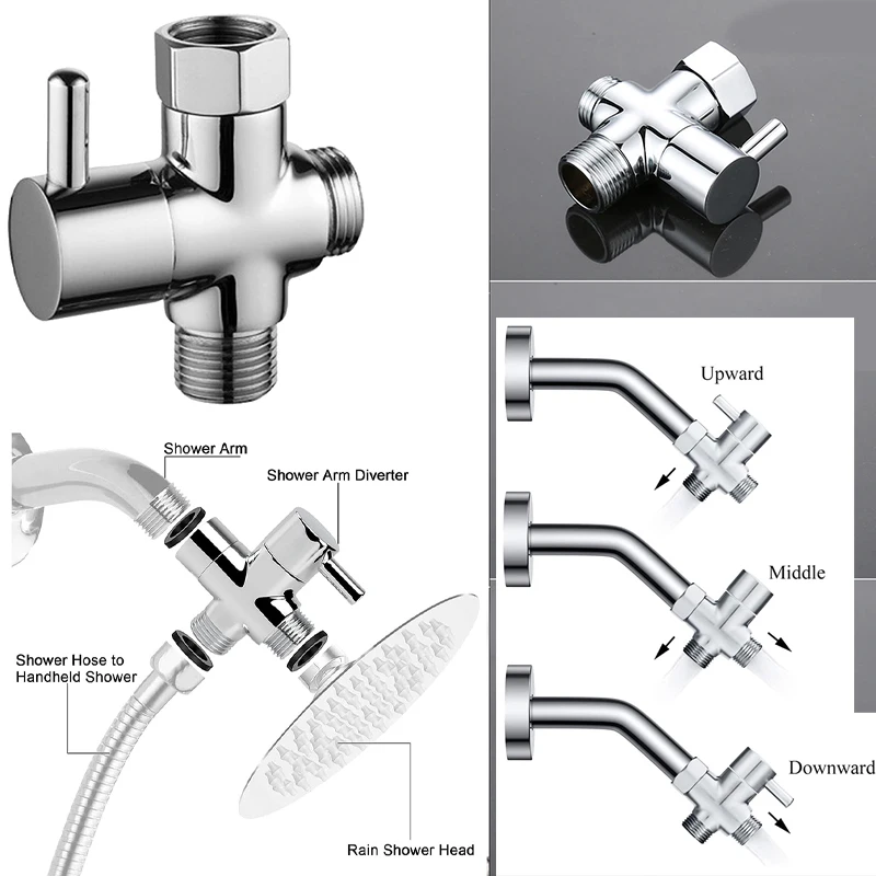 Three Way Diverter Valve G7/8 + G1/2 T-Adapter Converter Water Distribution Valve Tap Connector Faucet Splitter Bathroom Fitting