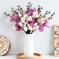 Silk Autumn Magnolia 5 Forks 20 Heads Artificial Flowers Gladiolus Home Decor Vase Floral Fake Christmas Wedding Accessories