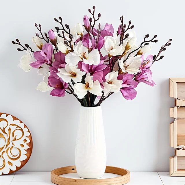 Silk Autumn Magnolia 5 Forks 20 Heads Artificial Flowers Gladiolus Home Decor Vase Floral Fake Christmas Wedding Accessories