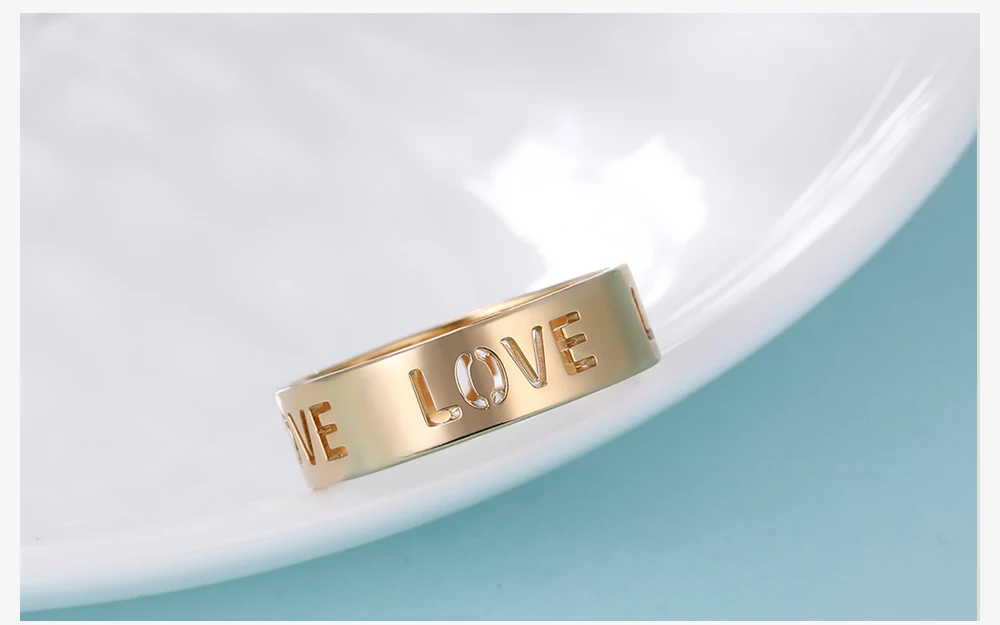 Cooltime Gold Farbe Liebesbrief Frauen Ring Paar Geschenk Edelstahl Ehering Luxus Qualität Schmuck Großhandel – Detail 7