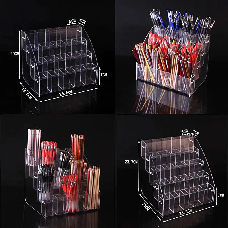 1-7 Tier Acrylic Pen Holder Stationery Store Storage Brush Case Display Stand Desktop Writing Pot Clear Writing Pencil Organiser 2