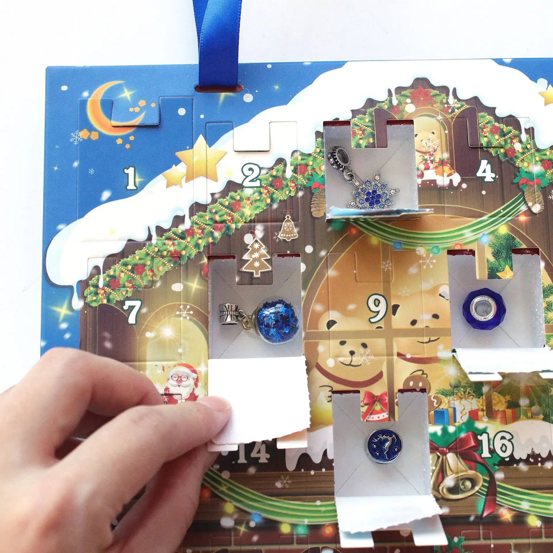 24 Days DIY Advent Calendar Jewelry Gift Box Blue Jewelry Bracelets Set for Girls Kids Countdown Christmas Advent Calendar