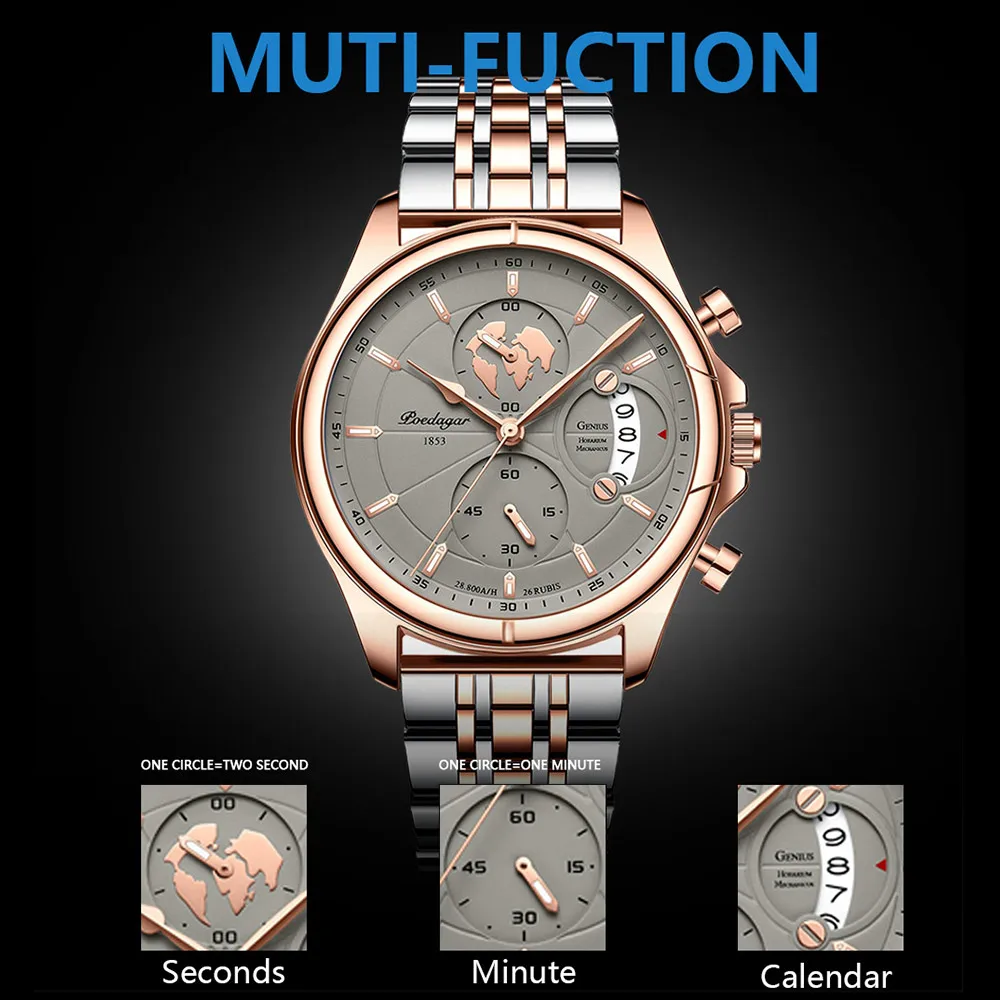POEDAGAR Luxury Watches Sport Top Brand Military Calendar Waterproof Stainless Steel Multifunctional Men Watch for Man Clock+Box 5