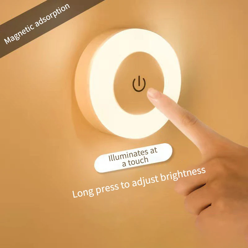 

LED Touch Sensor Night Lights 3 Modes USB Rechargeable Magnetic Base Wall Lights Round Portable Dimming Night Lamp Room Decor