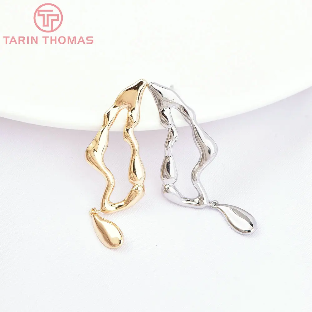 

(7086) 4PCS 14x41MM 24K Gold Color Brass with Zircon Symmetric Charms Earrings High Quality Jewelry Making Findings Wholesale