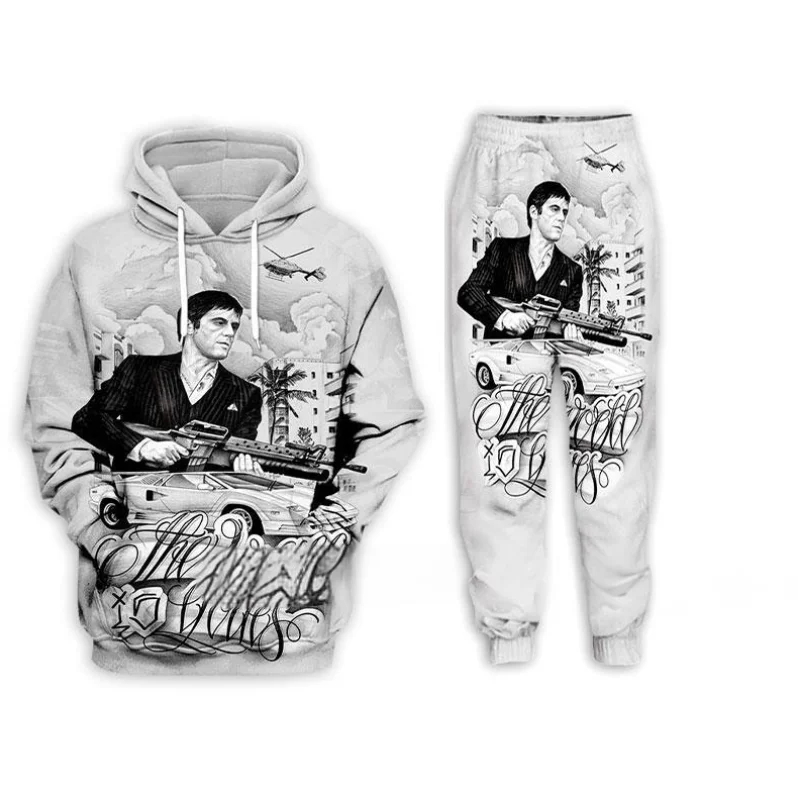 Autumn Movie Scarface 3D Printed Hoodie Suit Men Sweatshirts Sweatpants Casual Fashion Two Piece Tracksuit Set Men's Clothing 4