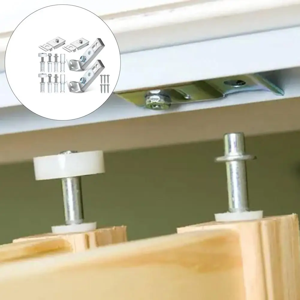 1 Set Smooth Wear-resistant Bi-fold Door Kit Spring Top Bottom Pivots Bracket Guide Wheel Kit Prevent Sliding Blocked