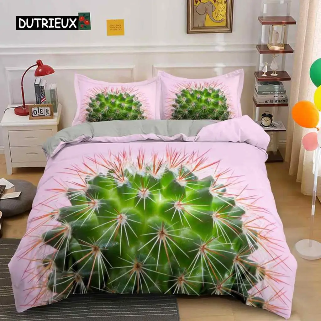 

Cactus Duvet Cover Set Tropical Plants Print Bedding Set for Kids Teens Polyester Fresh Style Double Queen King Size Quilt Cover