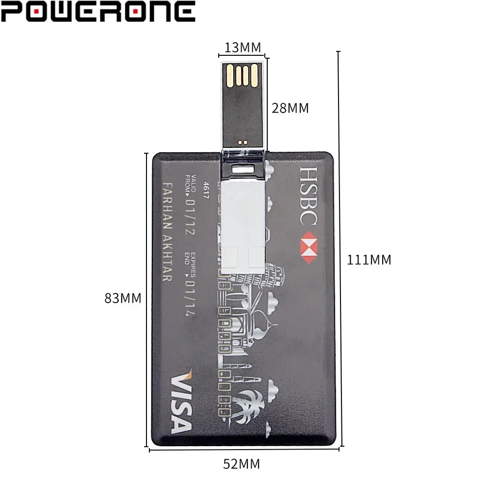 POWERONE 방수 USB 플래시 드라이브 64GB 슈퍼 슬림 신용 카드 펜 드라이브 32GB 은행 카드 모델 메모리 스틱 16GB Pendrives 8GB