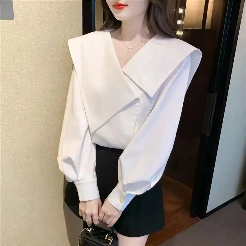 Spring Autumn New Women's Elegant Fashion Big Turn Down Collar Cardigan Blouse Ladies Long Sleeve White Shirt Female Buttons Top summer vintage hollow out women blouses pearl buttons lace female tops shirts short sleeve ladies wear french palace shirts